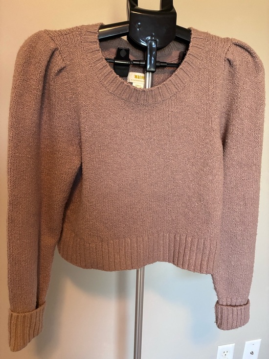 Anthropologie Sweaters - Anthropologie Maeve Dusky Tan Puff-Sleeve Crewneck Sweater